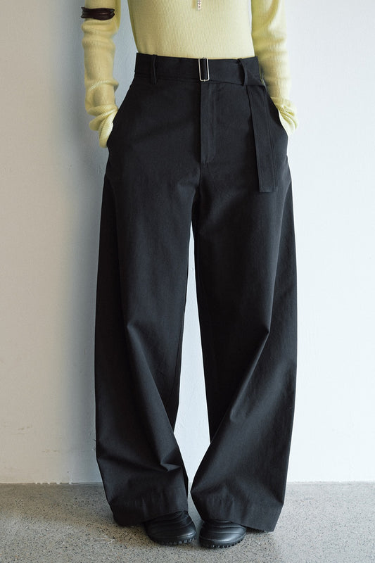 Cotton blend banana silhouette pants with a belt | 2 color