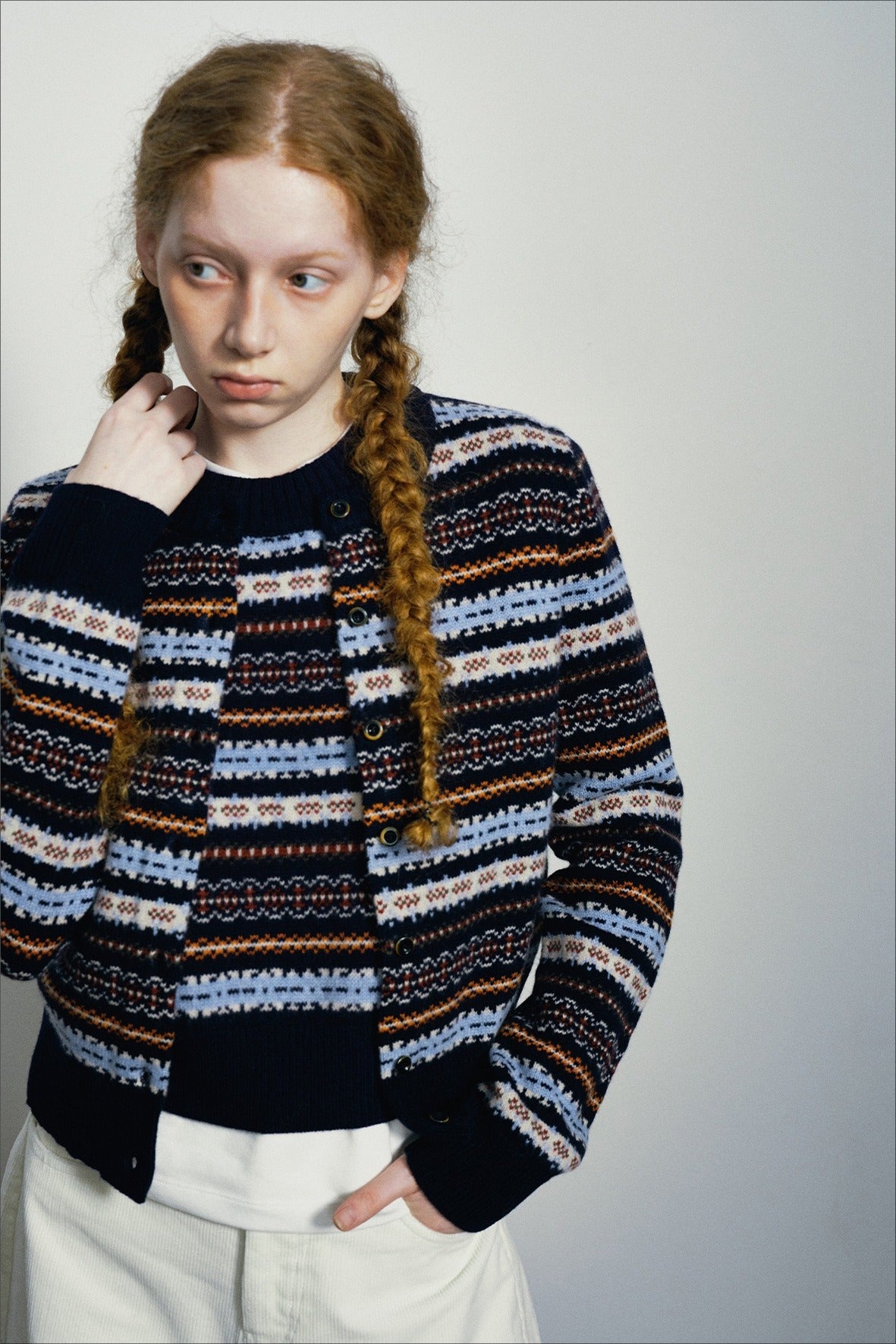 100% sheep wool round neck cardigan | 4 color