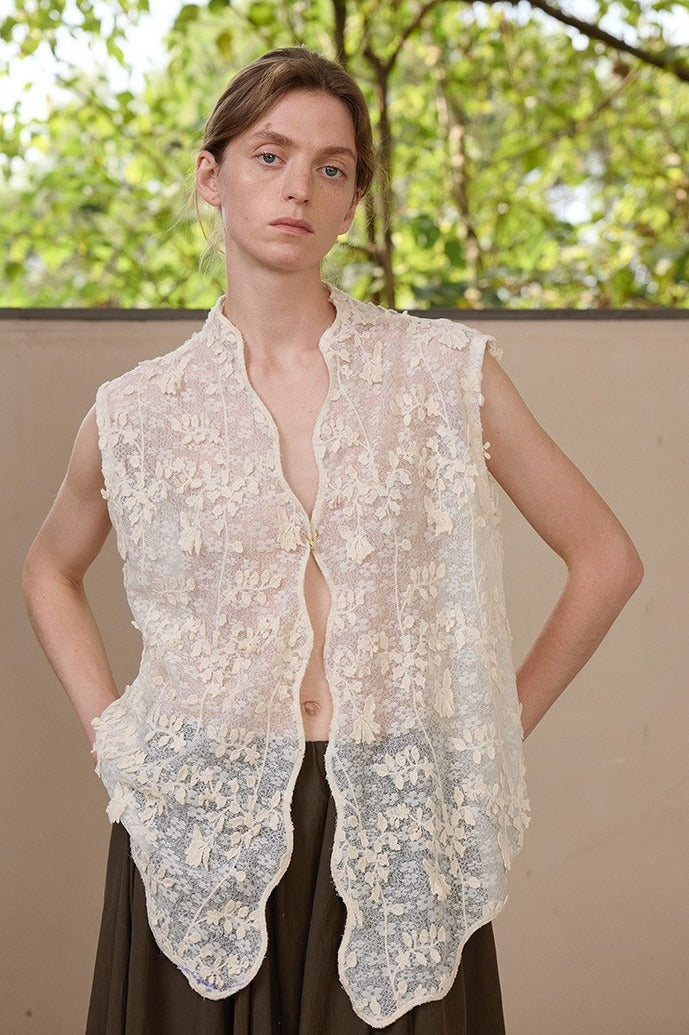 Cotton blend jacquard lace vest | Polyphonie