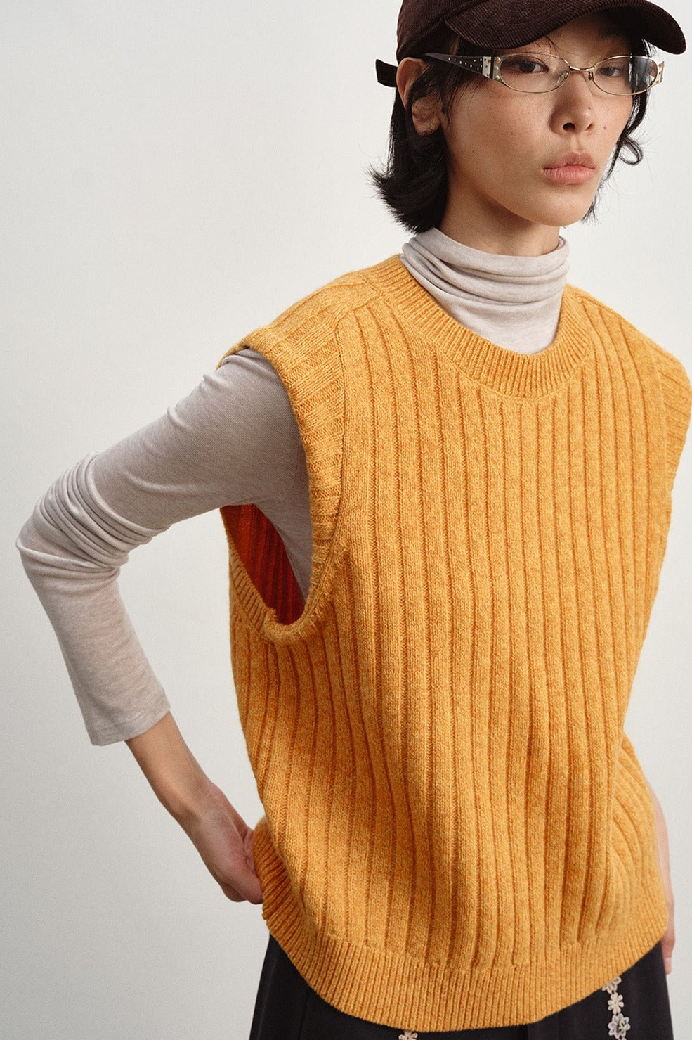 100% wool chunky texture rib vest | 4 color