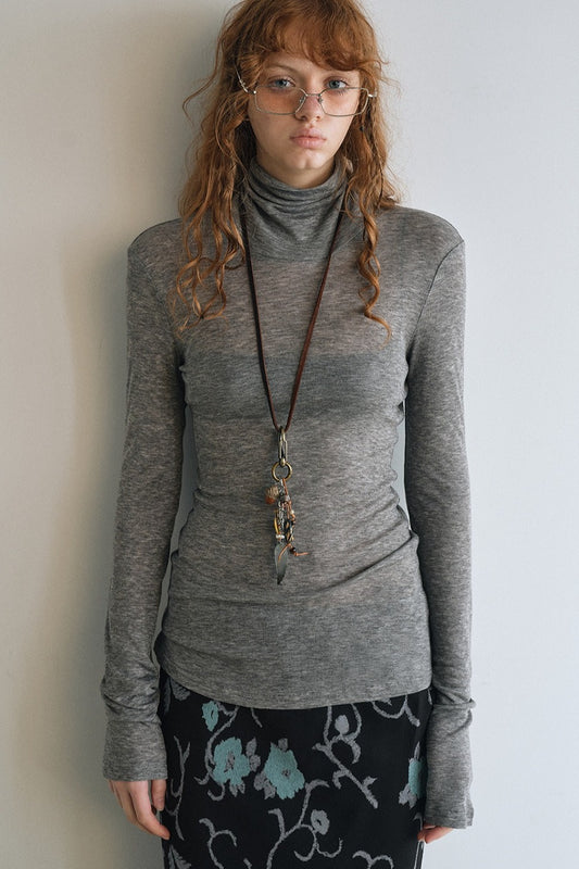 Wool containing lightweight soft high-neck knit top | 6 color