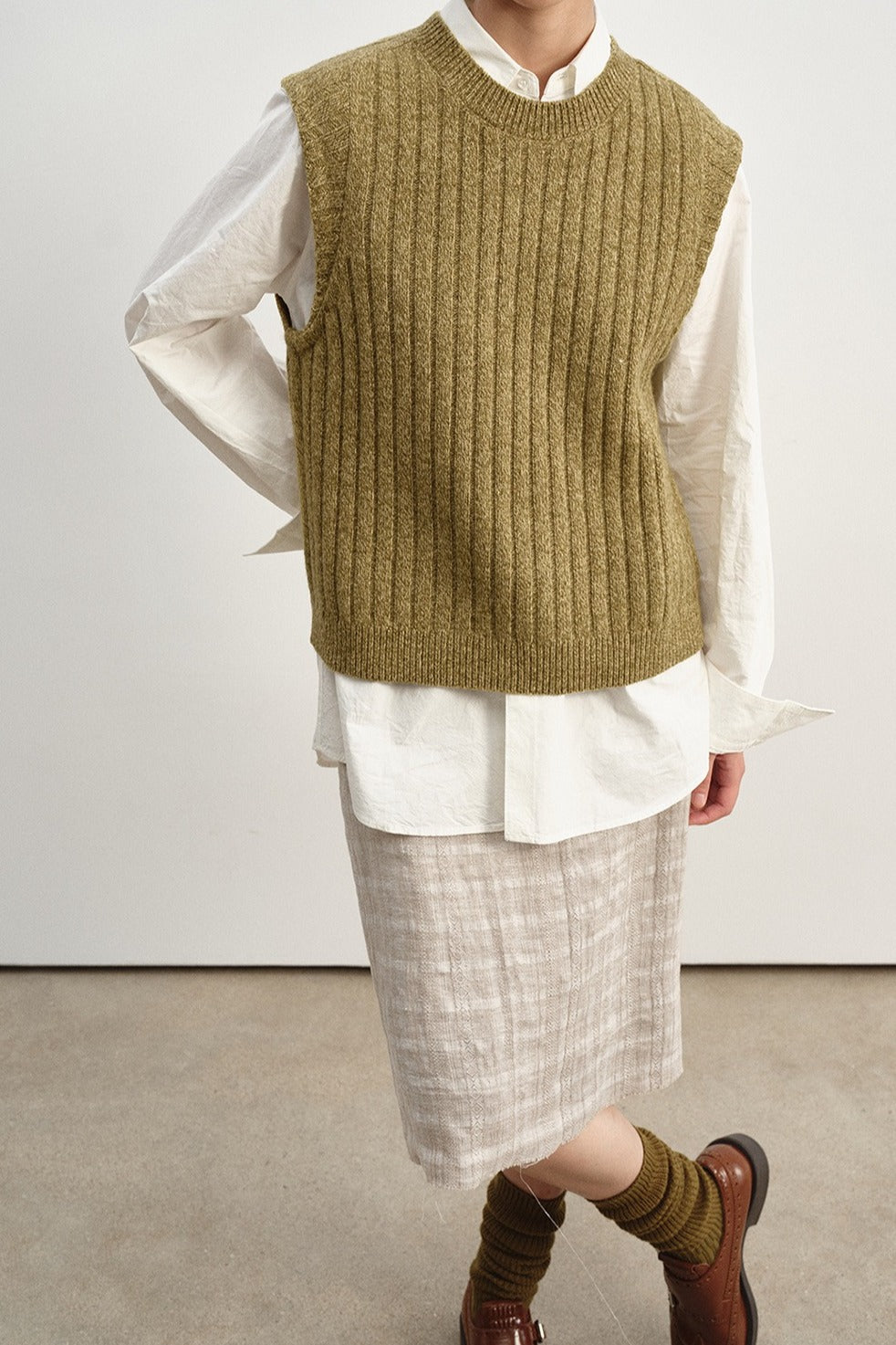 100% wool chunky texture rib vest | 4 color