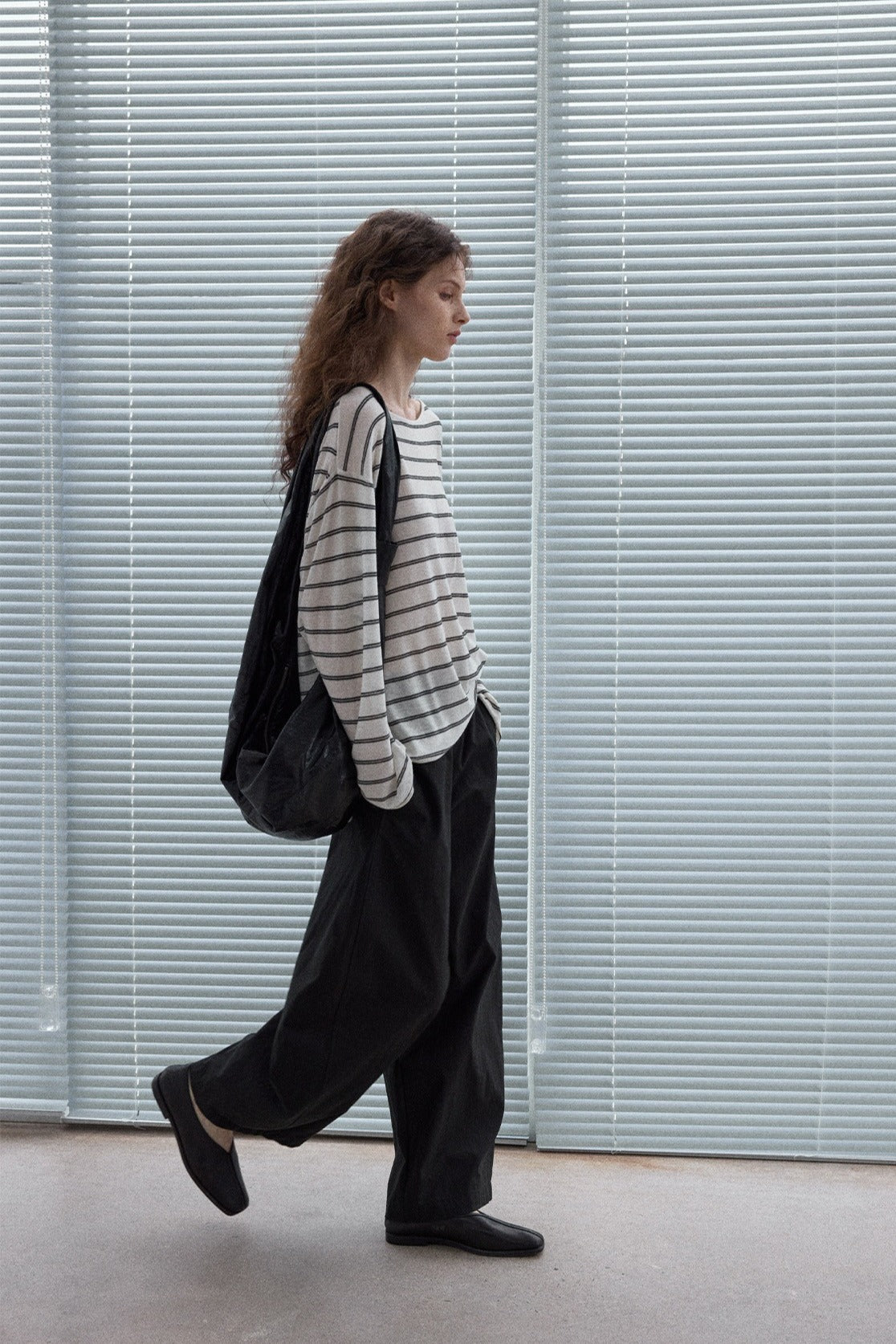 Wool blend lightweight loose-fit striped knitwear | 4 color