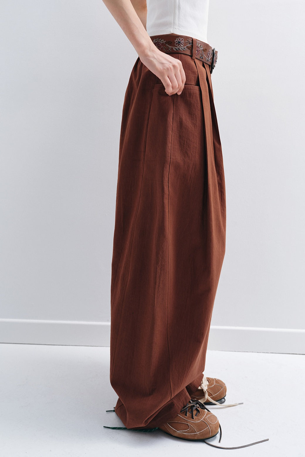 Viscose blend cool feel banana-shape loose pants | 4 color