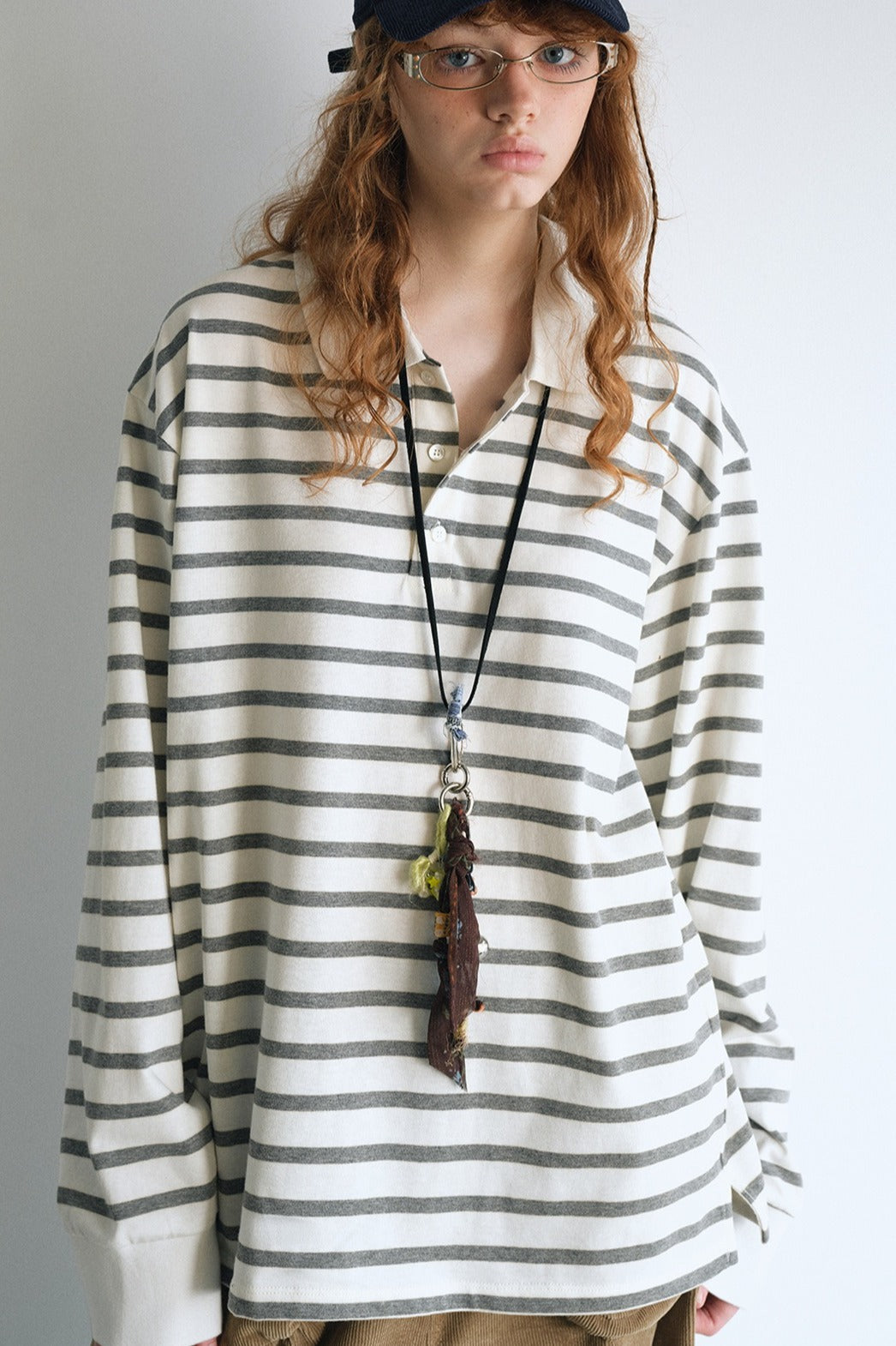 100% cotton loose-fit stripe pattern polo t-shirt | 4 color