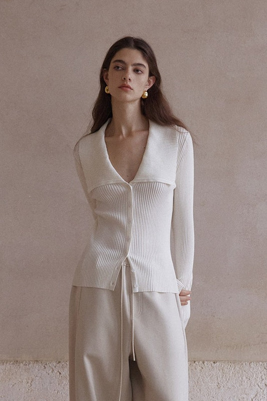 Lyocell blend large lapel ribbed cardigan | 4 color