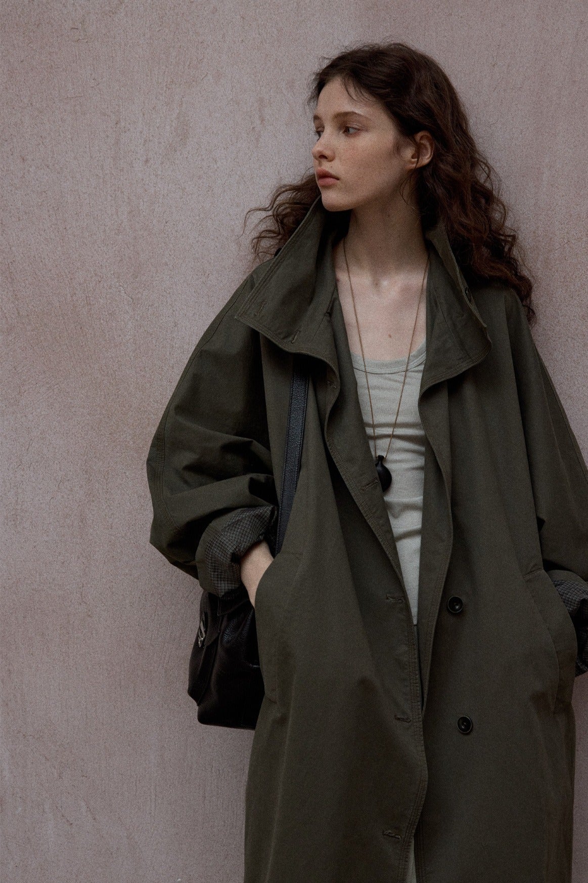 Cotton relaxed-fit batwing sleeves trench coat | 2 color
