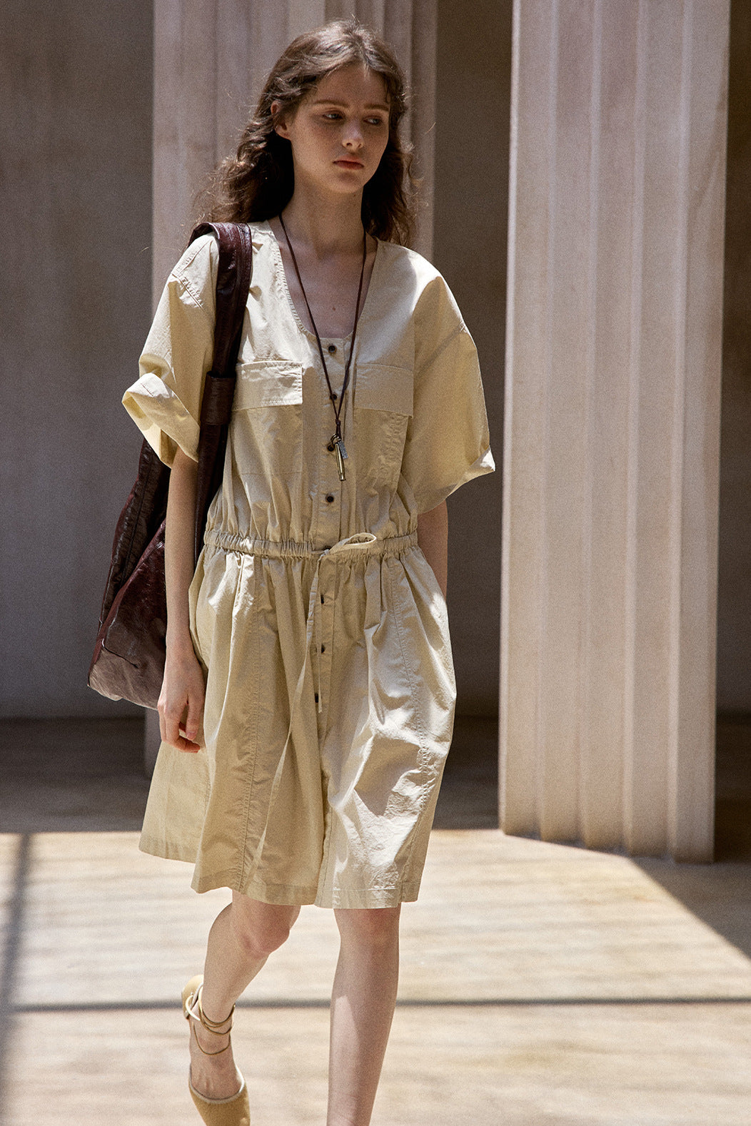 100% cotton pockets U-neck casual dress | 2 color