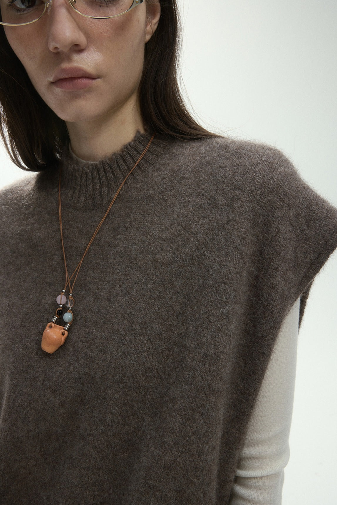 Wool blend yak down raw-edge loose vest | 3 color