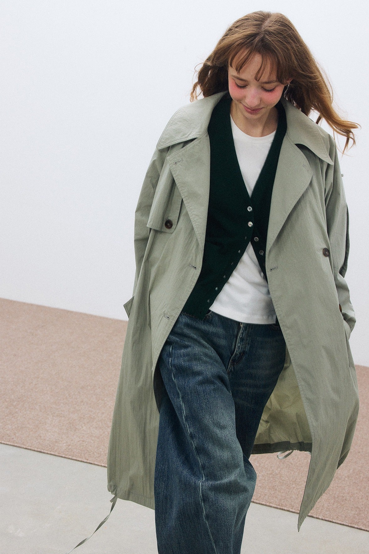 Cotton-nylon lightweight trench coat | 2 color