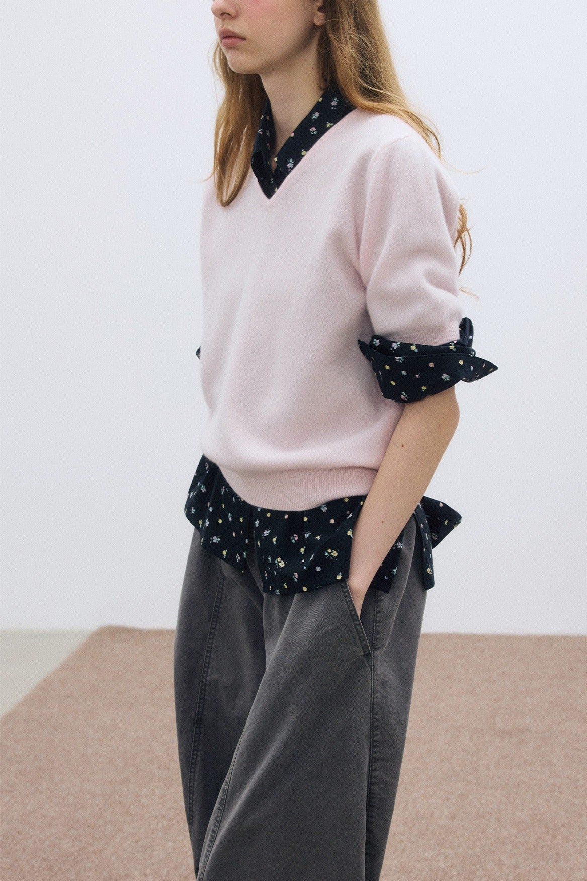 100% cotton floral pattern tie collar shirt | 2 color