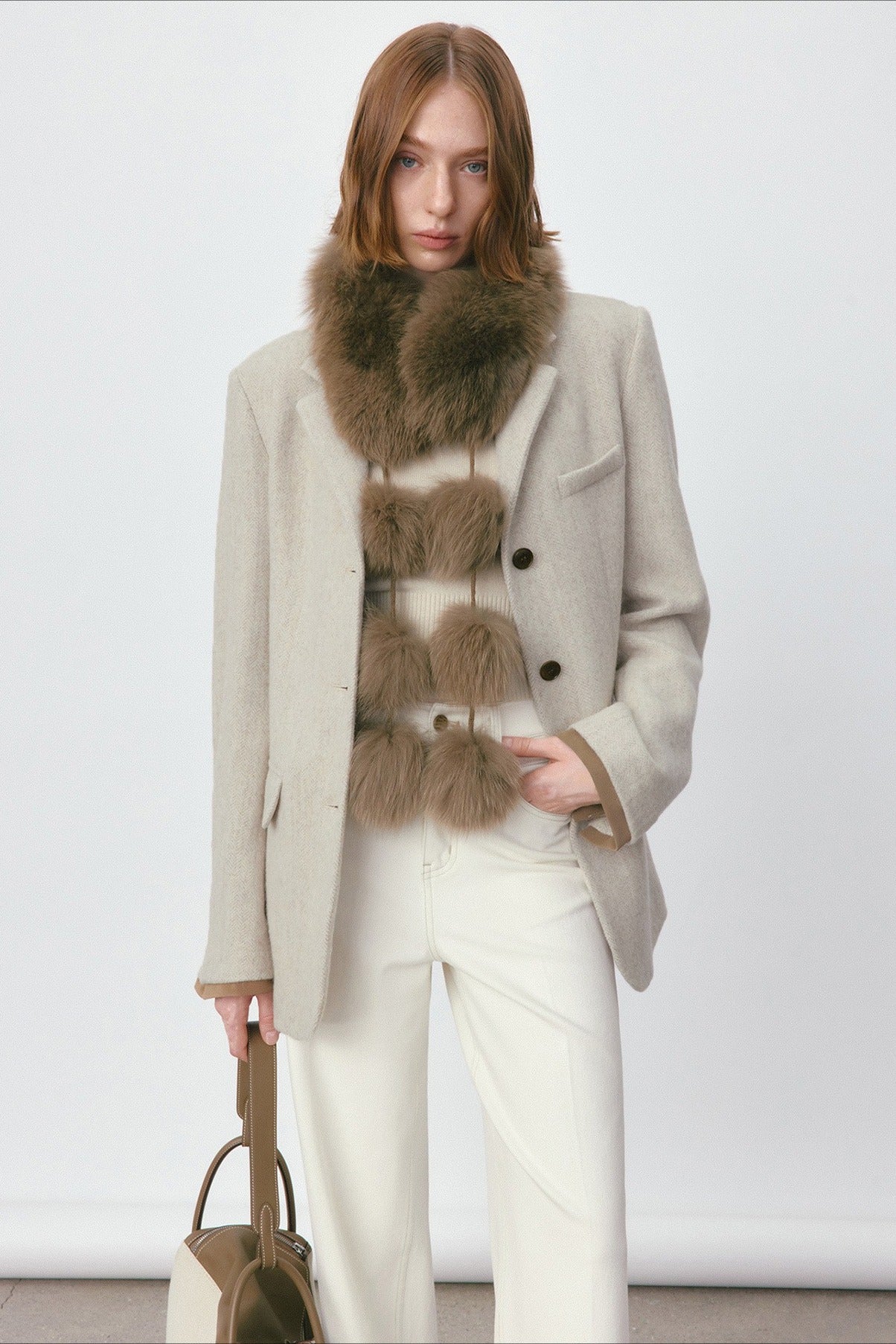 Wool-cashmere chic fit mid-length suit jacket