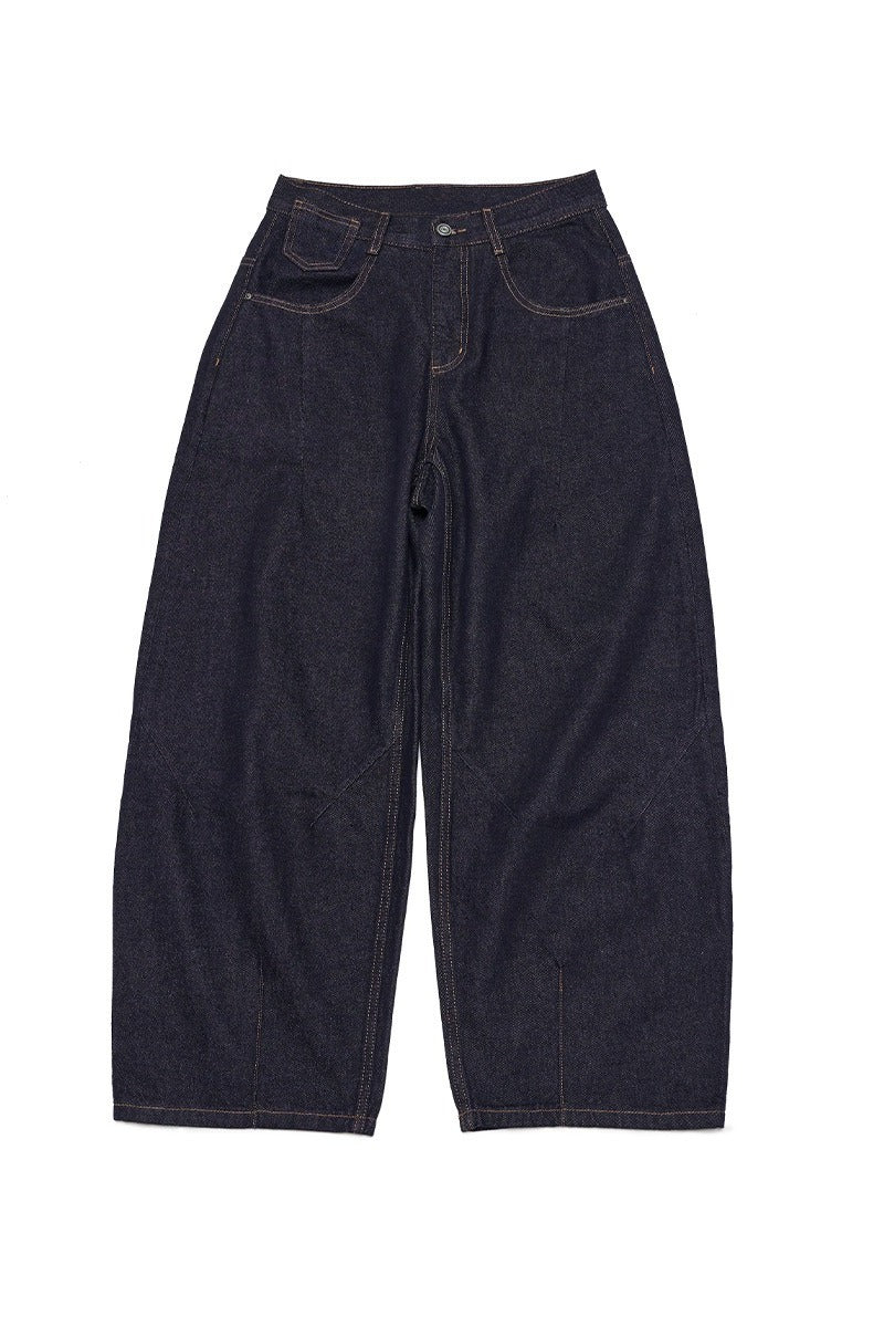 Cotton blend vintage style balloon-fit jeans | 2 color