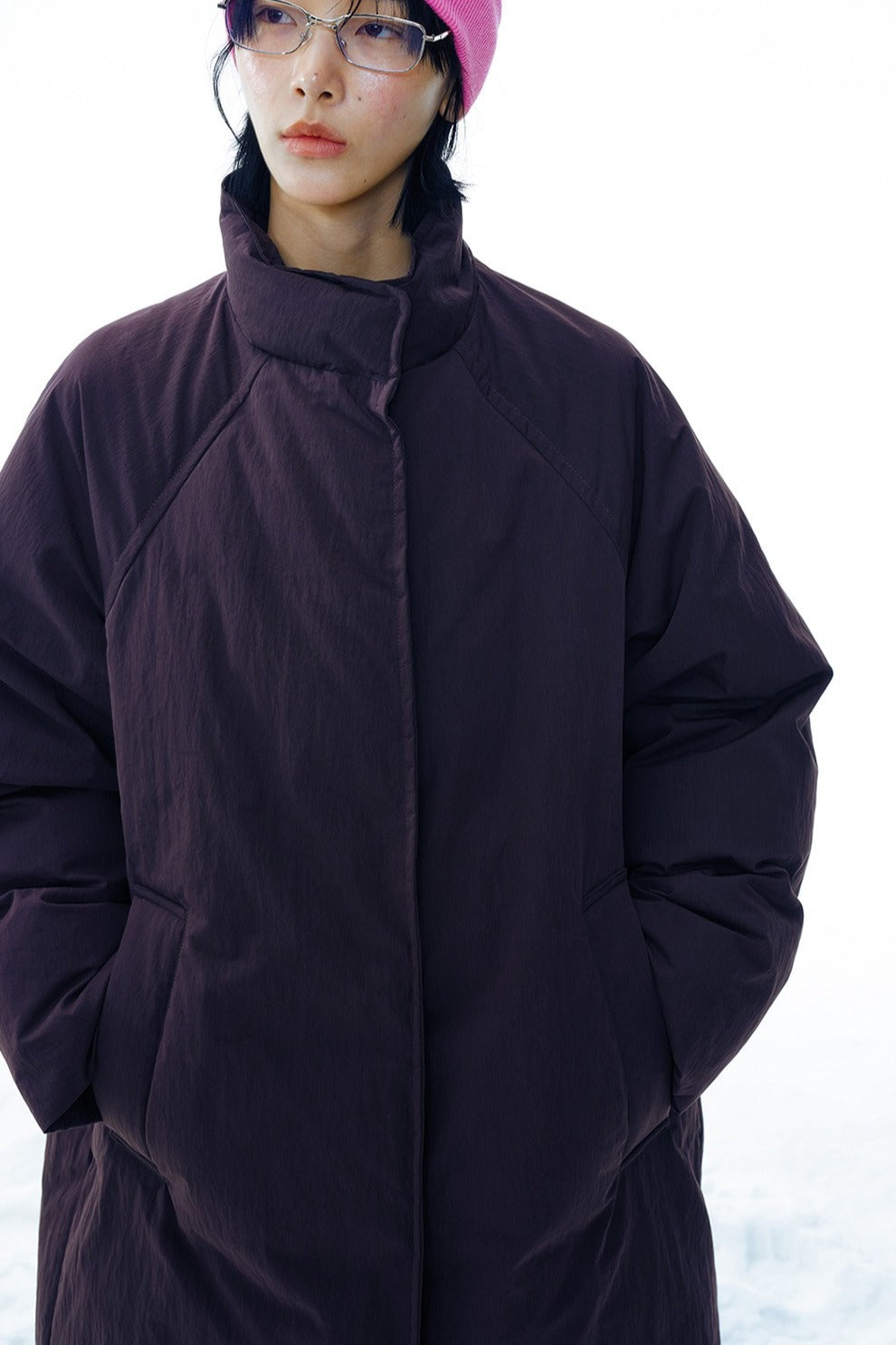 Paper-like textured stand-collar down coat | 3 color