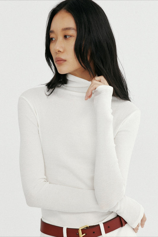 Cotton blend sleek high neck knitwear | 4 color