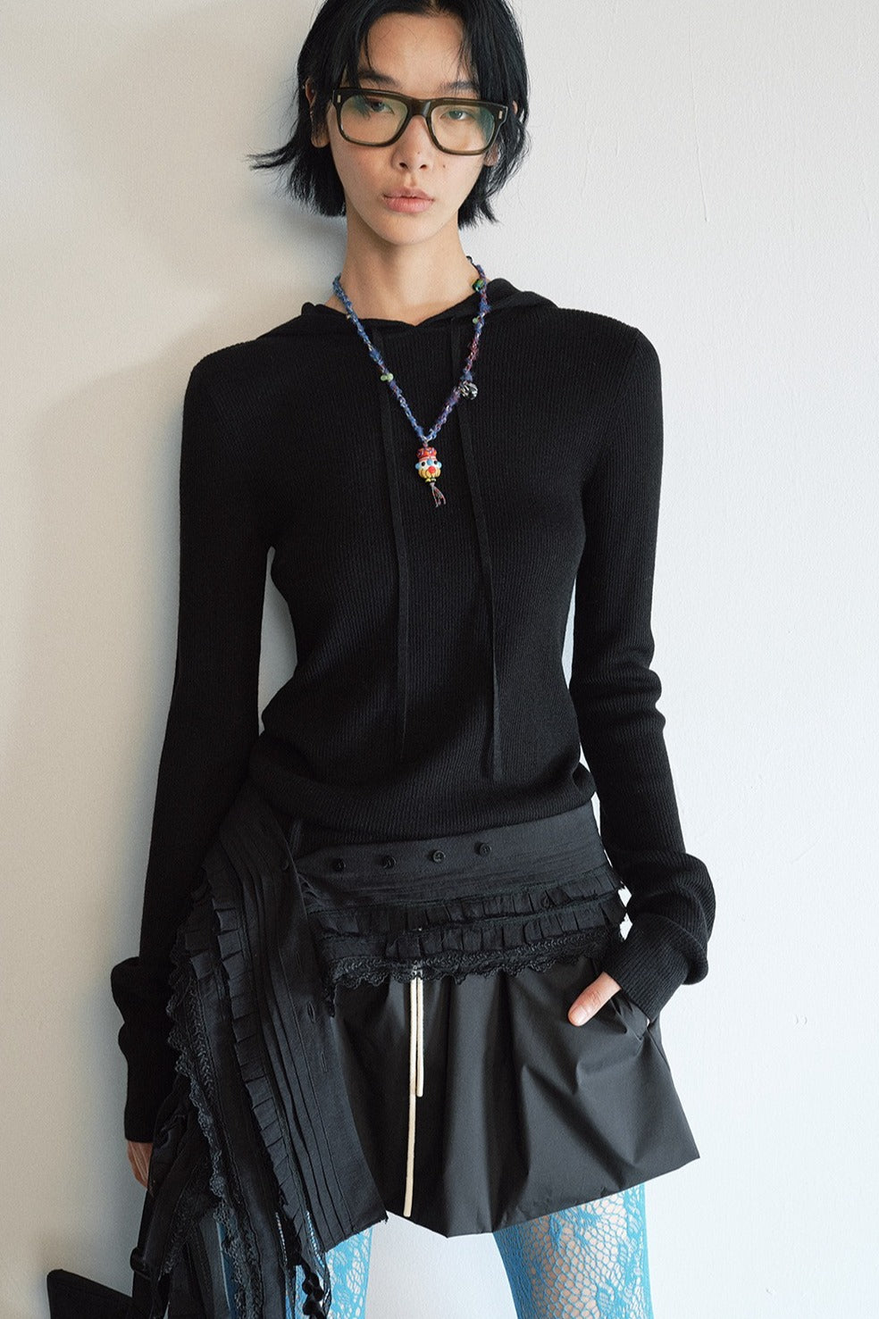 Wool blend rib hoodie slim knitwear | 5 color