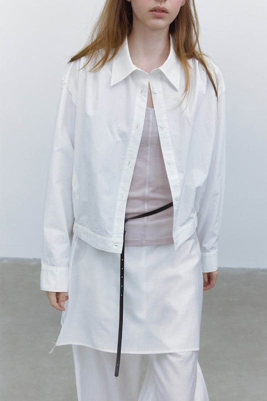 Cotton blend cropped elastic waist shirt jacket | 3 color