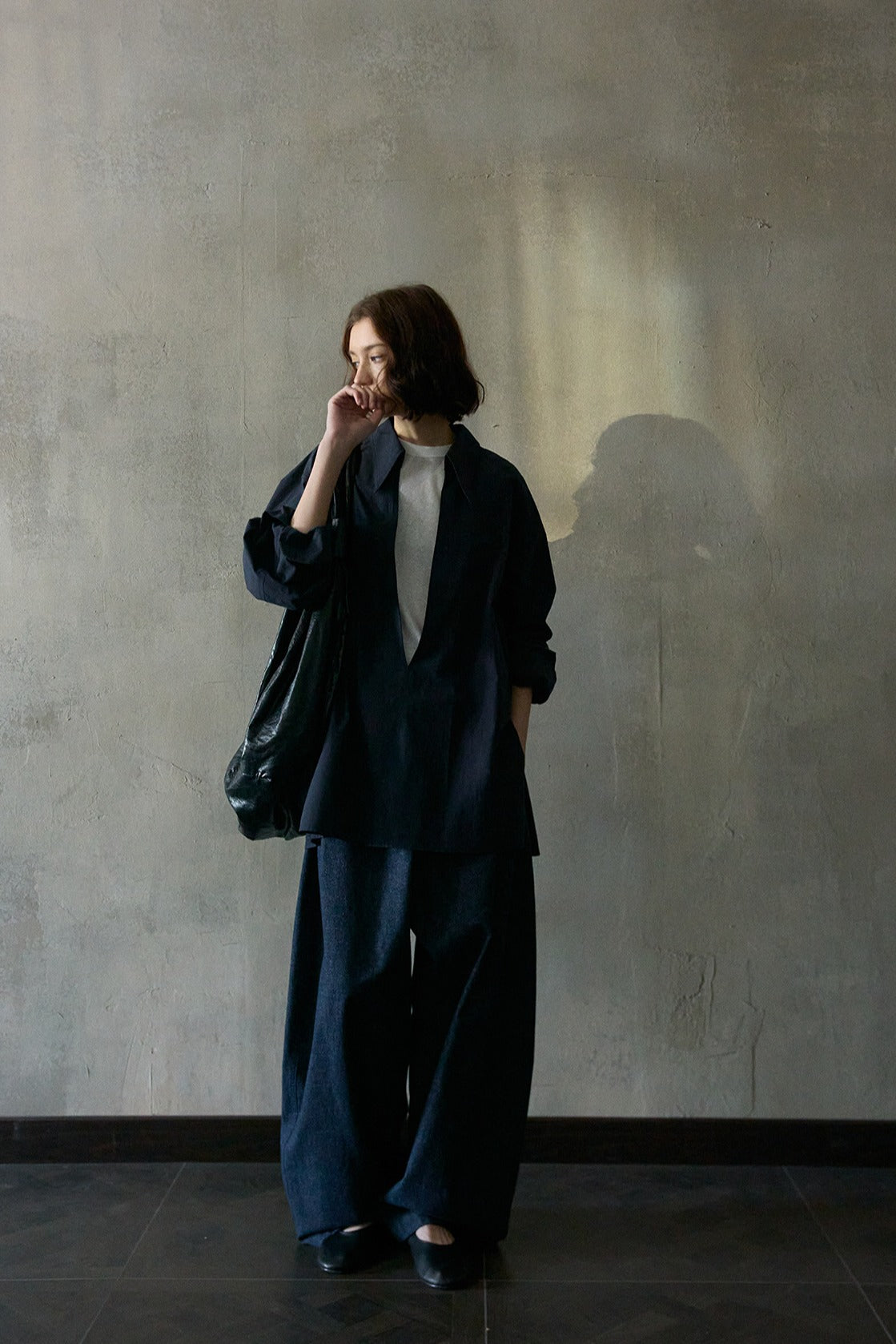 100 cotton big V-neck loose shirt | 4 color