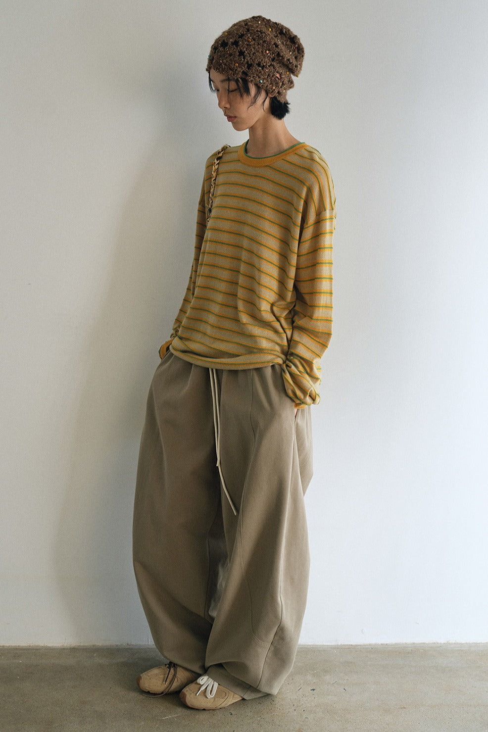 Cotton blend ultra-relaxed patchwork banana silhouette pants | 5 color