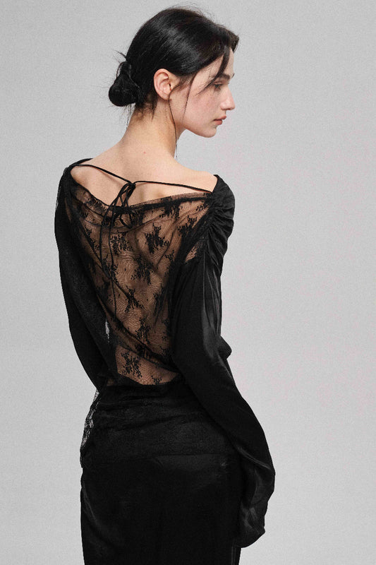 Top elegante con espalda transparente en mezcla de viscosa