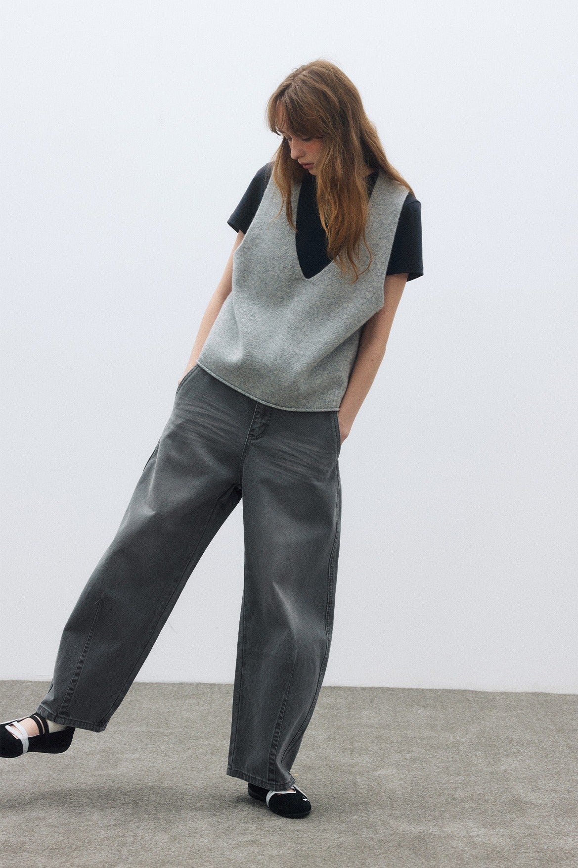 Cotton blend curved classic high-rise jeans | 3 color