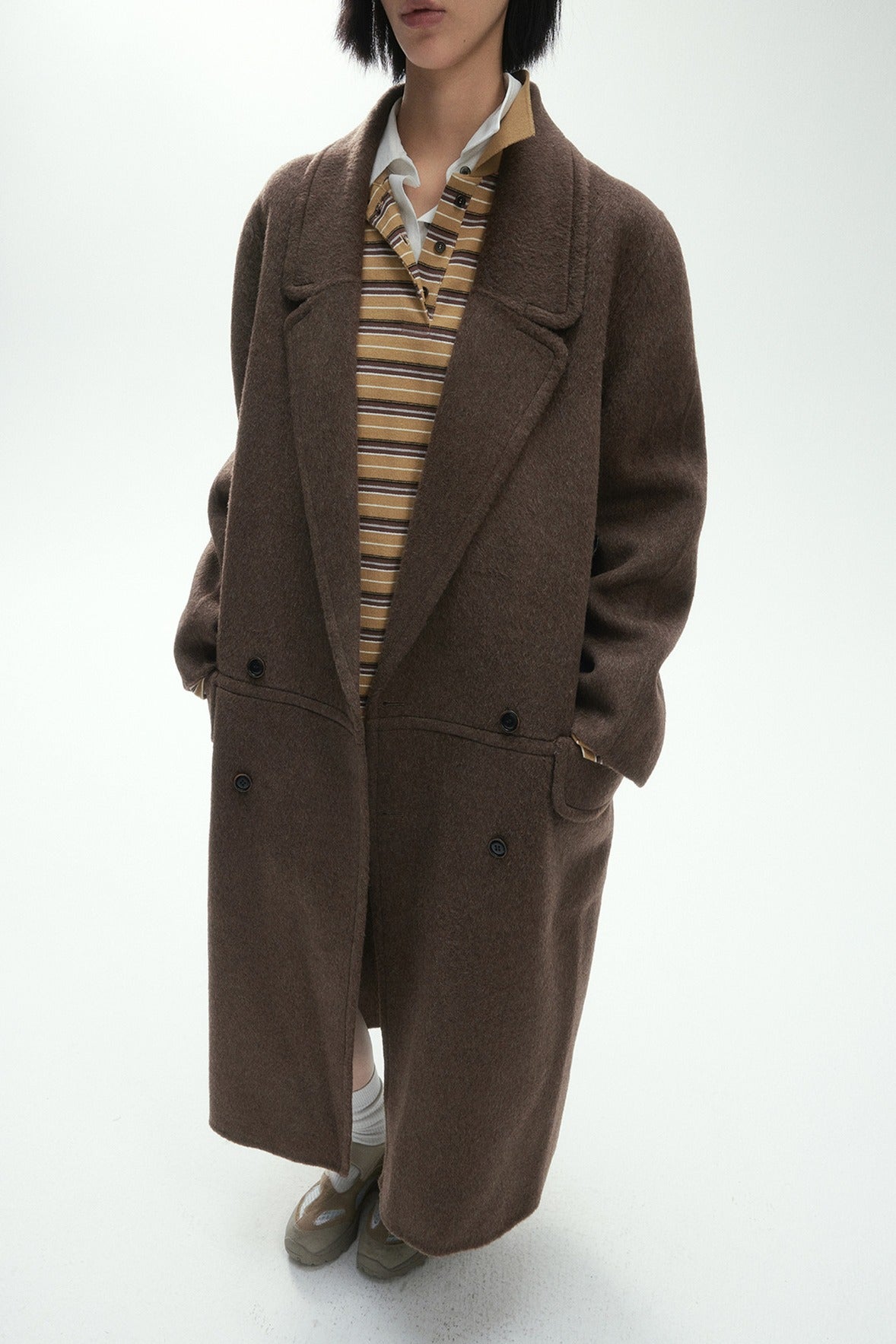 Wool blend silk double-sided fabric overcoat