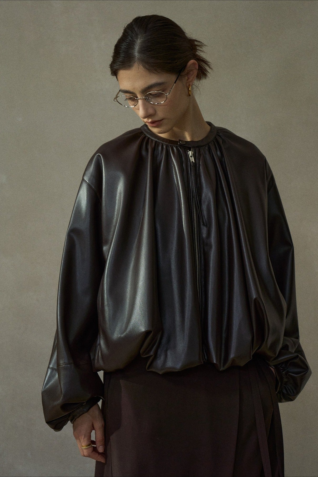 Romantic pleated soft PU jacket | 3 color