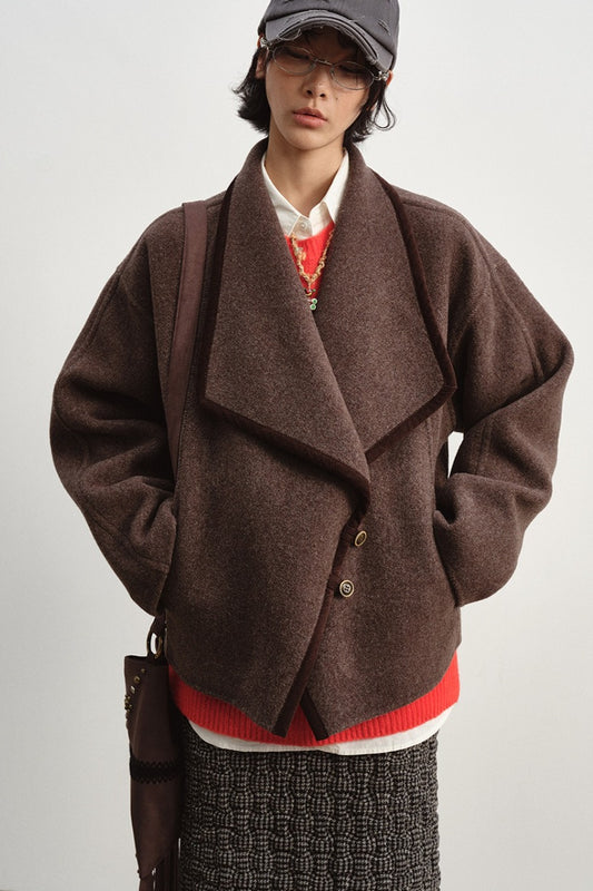 Wool-silk-alpaca relaxed fit large lapel jacket | 2 color