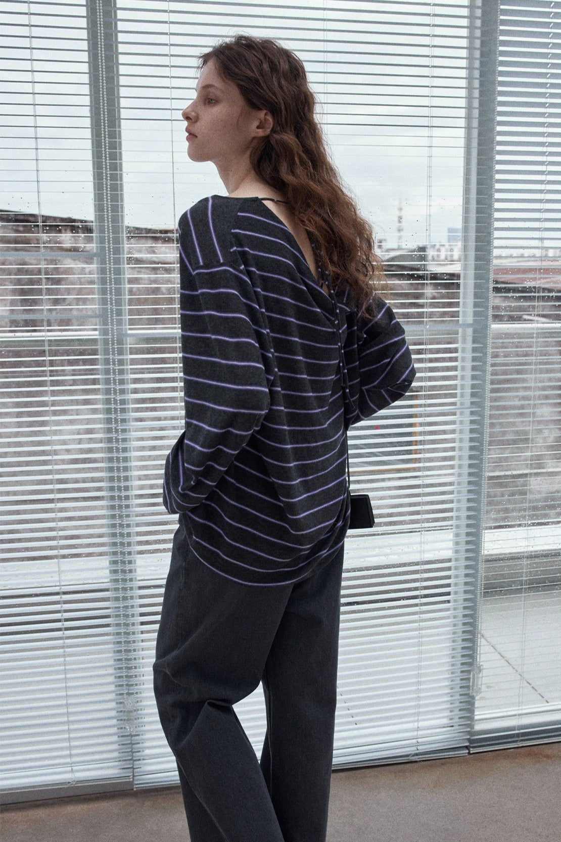 Wool blend lightweight loose-fit striped knitwear | 4 color
