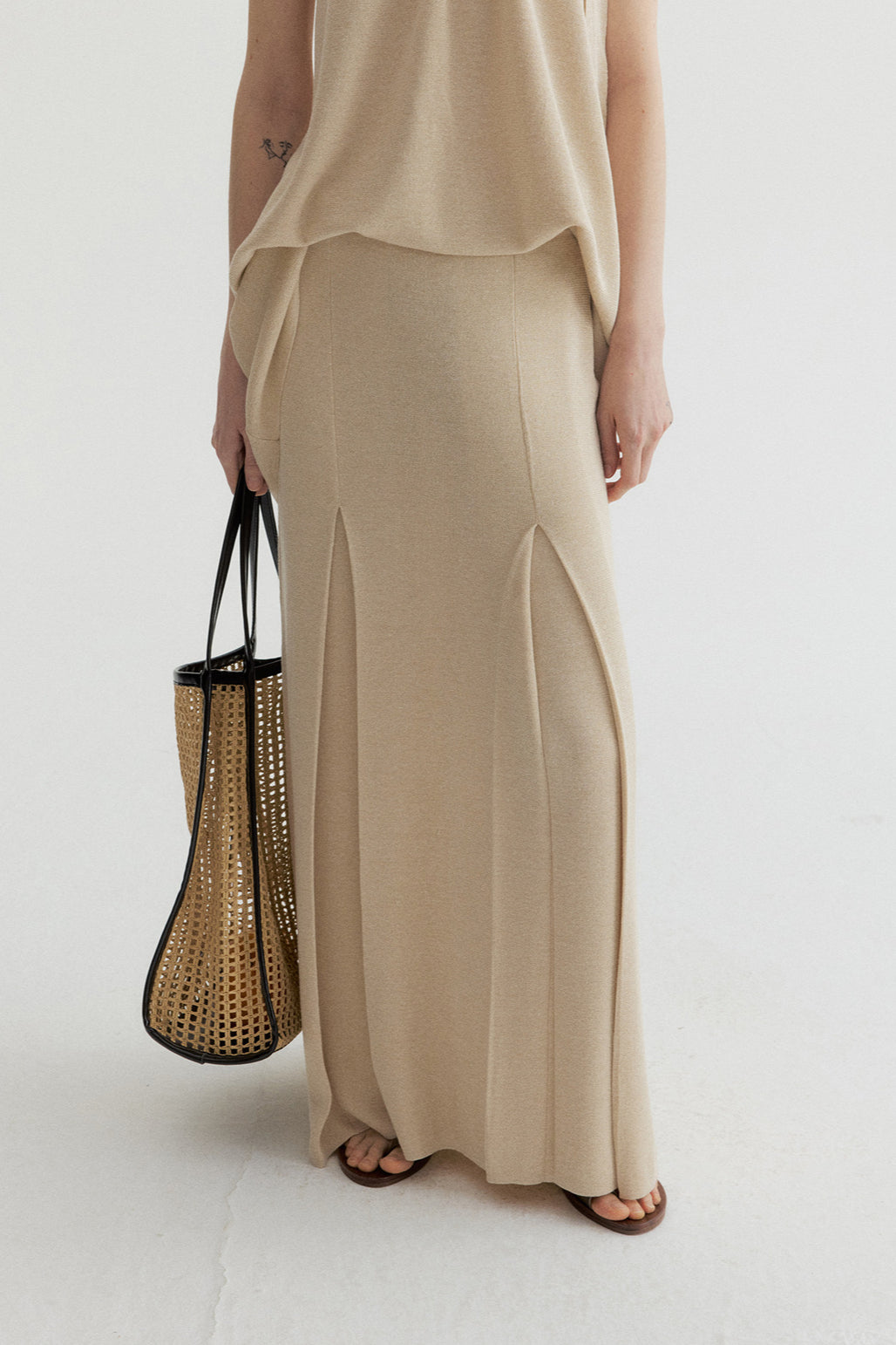Viscose blend pleated A-line drape skirt | 3 color