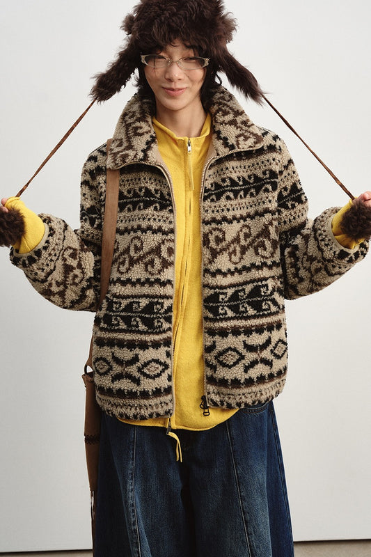 Cozy and casual jacquard fleece jacket | 2 color