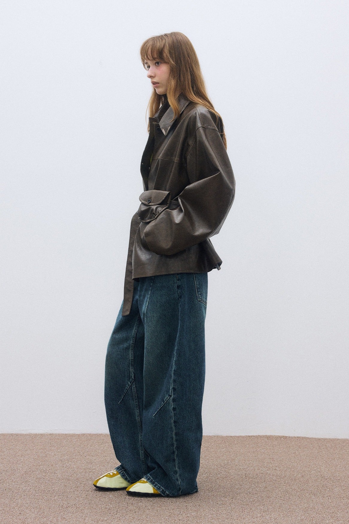 PU-coated vintage-look jacket with e belt | 3 color