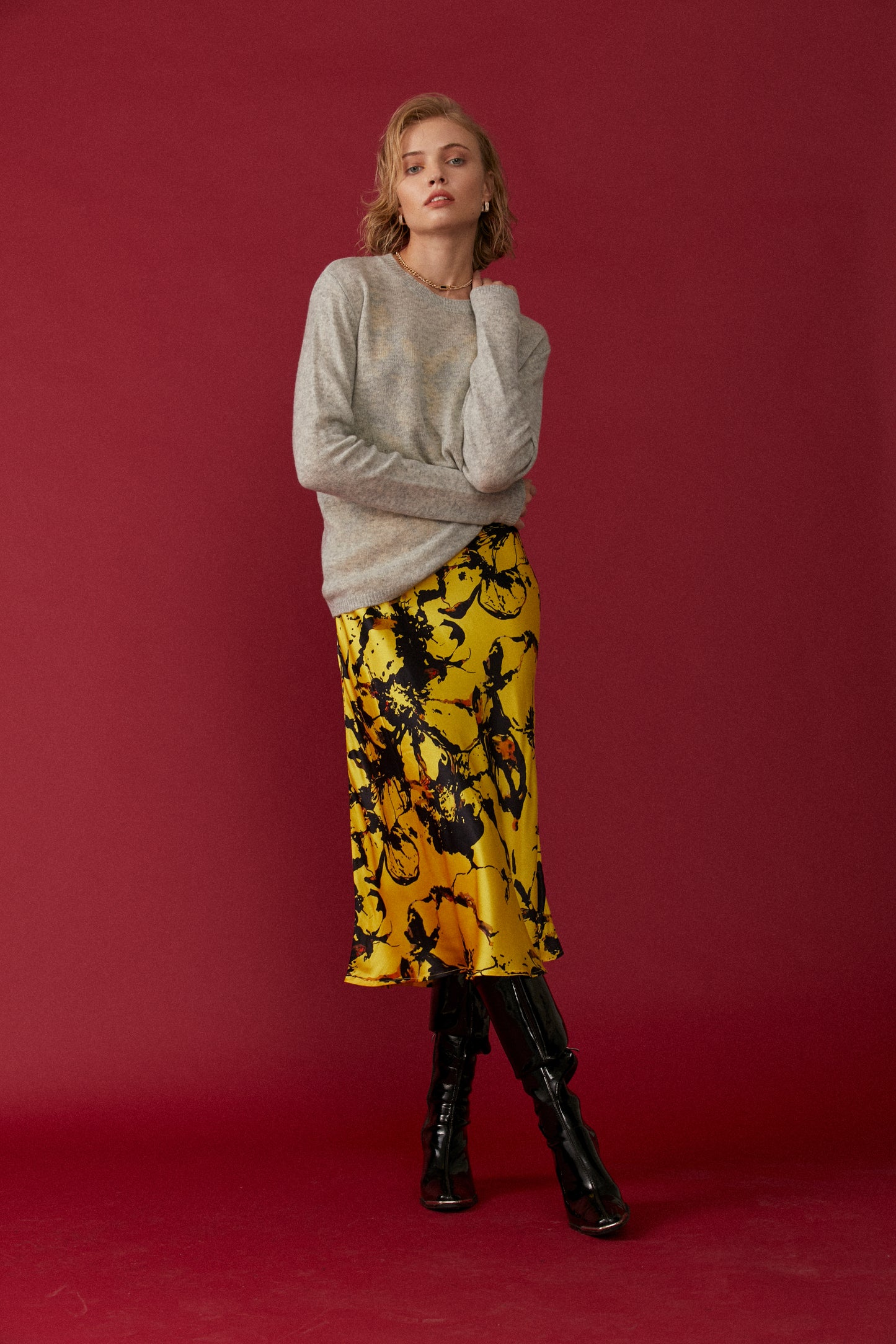 【HUMEUR】 Robe de soirée à bretelles en rayonne à motif de peinture à l'encre | 2 couleurs