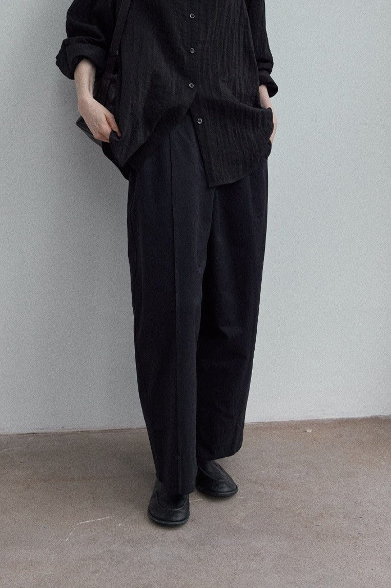 Cotton blend wide-leg slight curved pants | 4 color