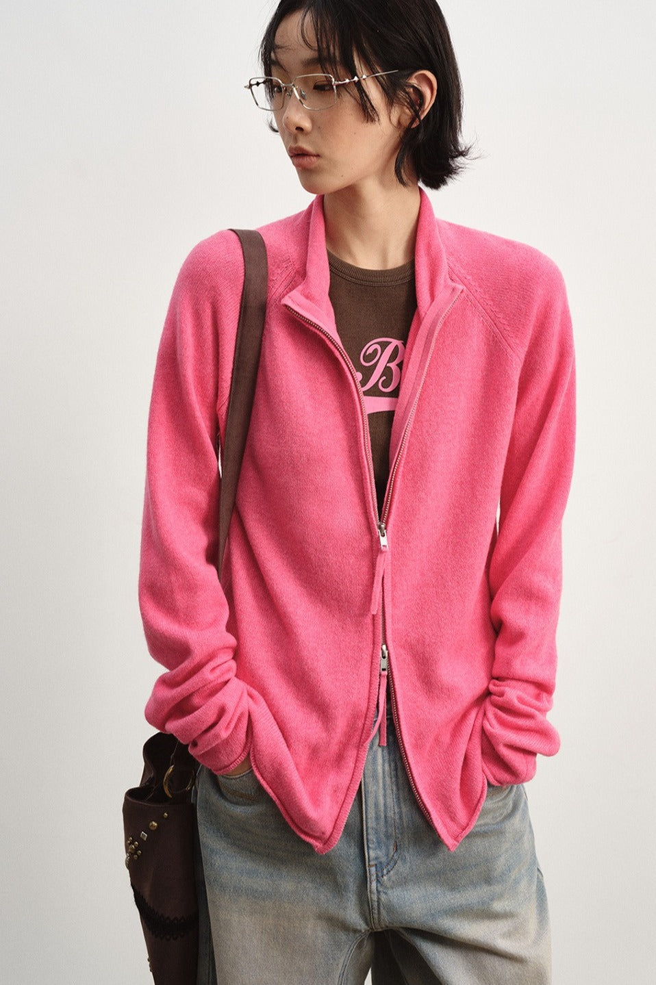 Wool blend slouchy fit dual-zip cardigan | 8 color