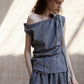 Asymmetrical design puffed fabric top | 2 color