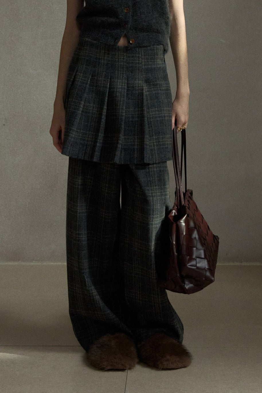 Retro clash-plaid suiting pants | 3 color