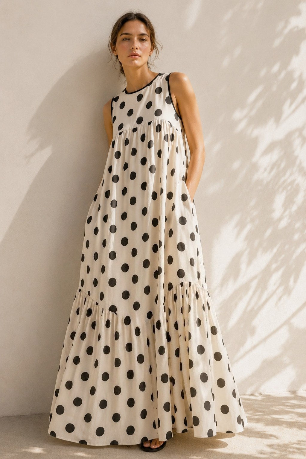 100% cotton vintage polka-dot sleeveless dress
