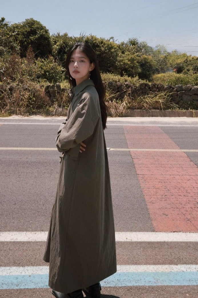 Cotton-nylon knot-belt minimal shirtdress | 3 color