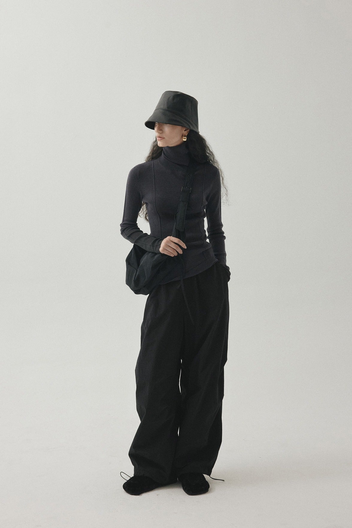 "Ohmi Bleach" cotton wide leg padding pants | 3 color