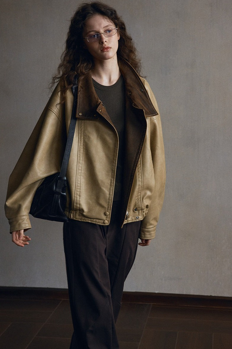 Structured color-block PU jacket | 2 color