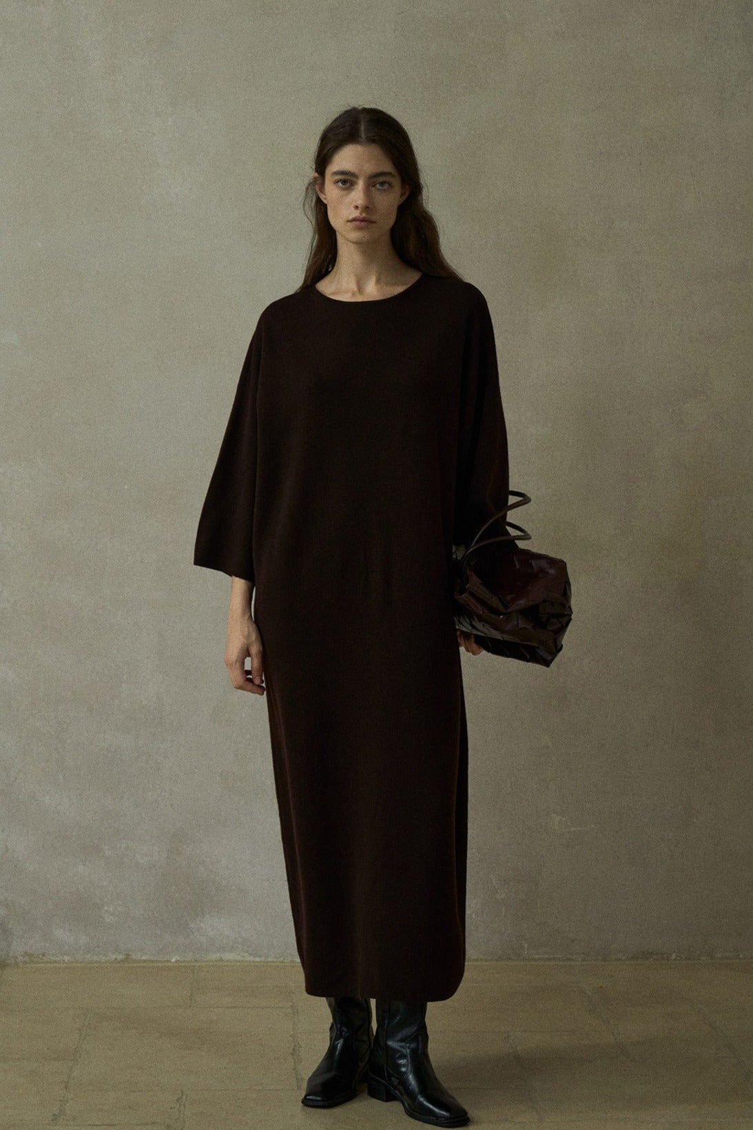 Wool blend straight back ribbon dress | 3 color