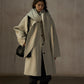 100% wool loose-fit mid-length coat with a scarf hood | 2 color