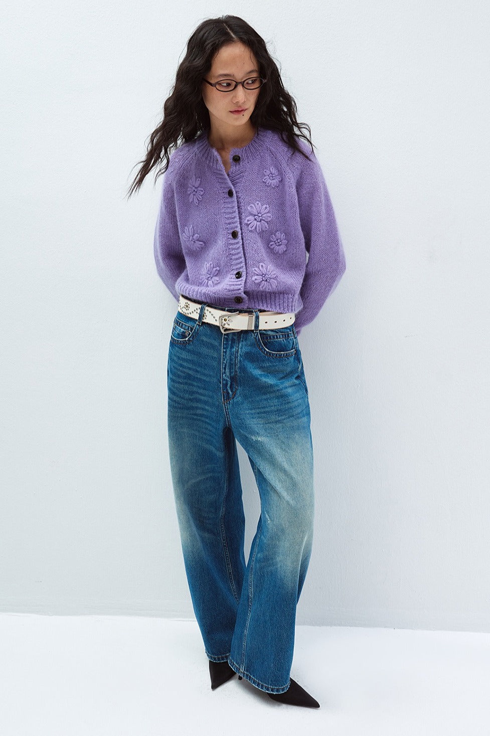 Wool blend hand-crocheted florals airy cardigan | 3 color