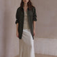 Elastic mid-length suede feel drawstring waist shirt-jacket | 3 color