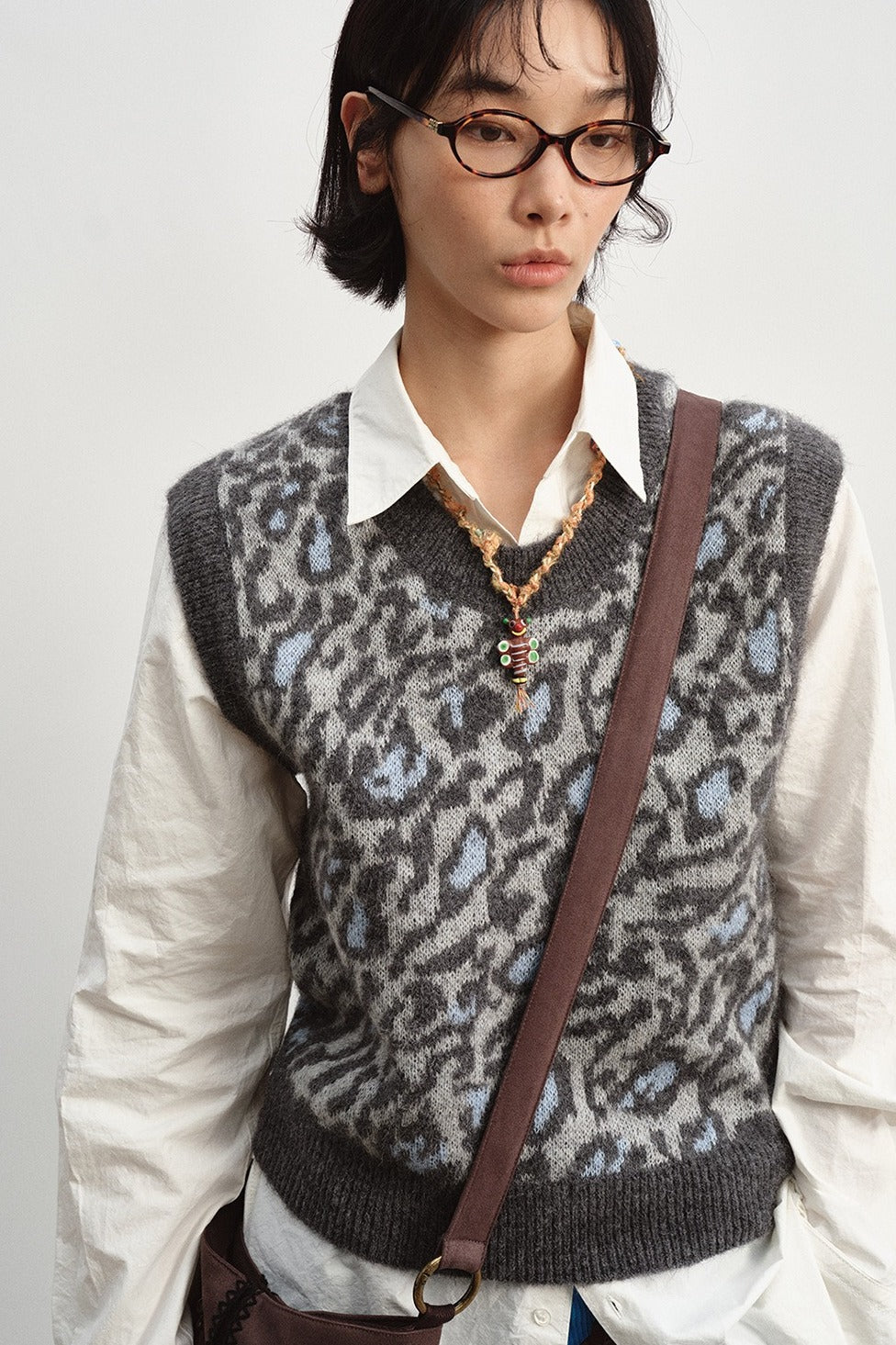 Alpaca blend retro leopard vest | 2 color