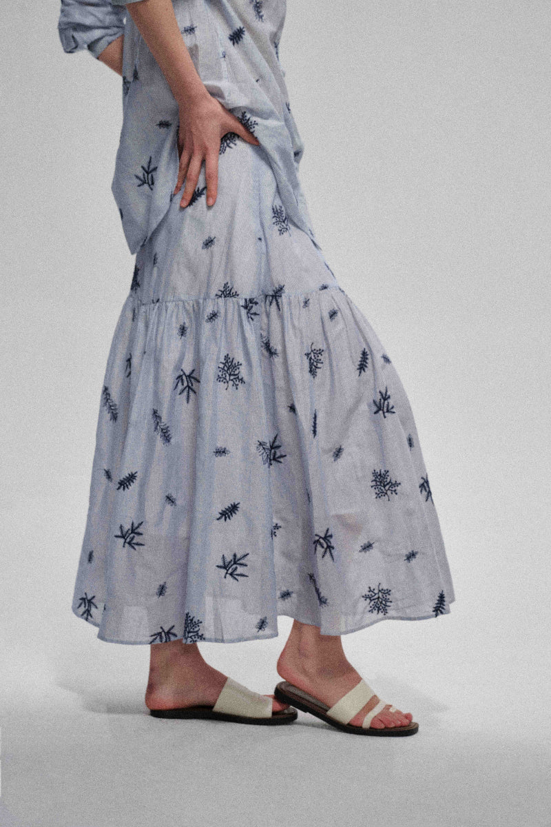 100% cotton embroidered striped skirt