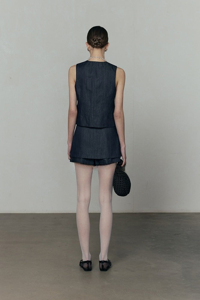 Cotton-Tencel-ramie fake-two shorts