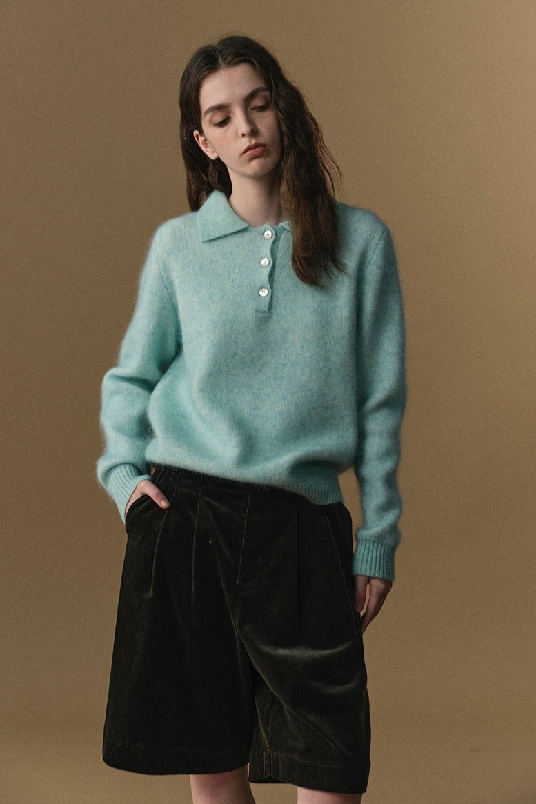 Mohair-wool blend polo sweater | 3 color