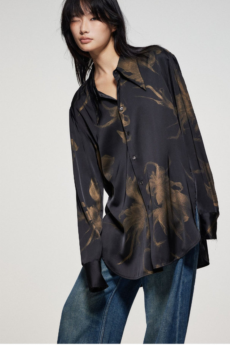 Artist ink painting style oversized silhouette long shirt | 2 color